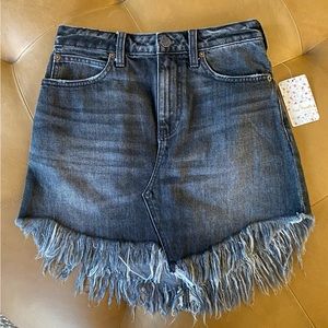 Free People Maverick Black Denim Miniskirt Jean Skirt New NWT Fringed Frayed 25